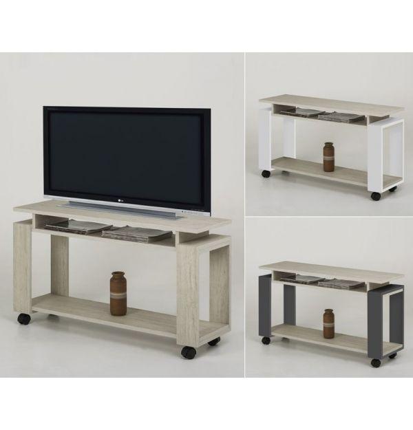 Mueble TV Blanco Cristal Negro Ruedas - Personalizable